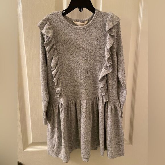 Mango Girls Textured Ruffled Dress Heather Grey Size 5-6 Years NWT - Picture 1 of 6